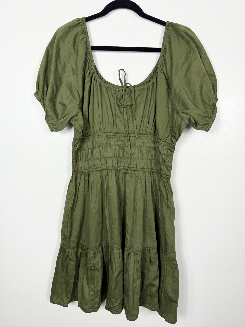 GAP Tie-Front Smocked Waist Mini Dress in Army Jacket Green NWT Extra Large